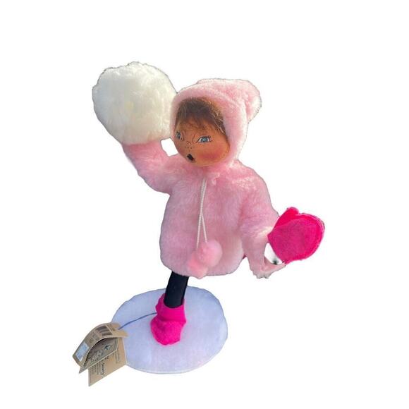ANNALEE 13" Sally's Snow Friend ~ Girl In Pink Coat w Snowball USA Vintage 1999 - Picture 4 of 10